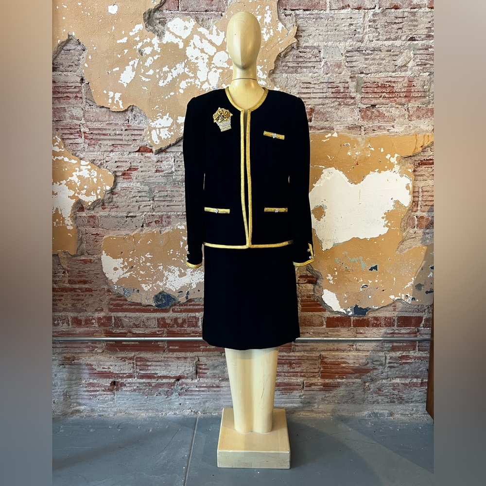 Vintage 80s Eugene Alexander Velvet Jacket and Strapless Dress Set Size 4